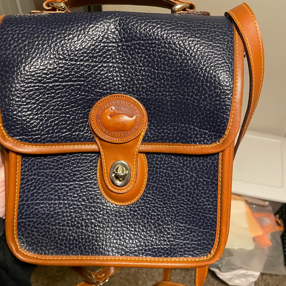 Dooney & Bourke Navy and Brown Leather Messenger Bag